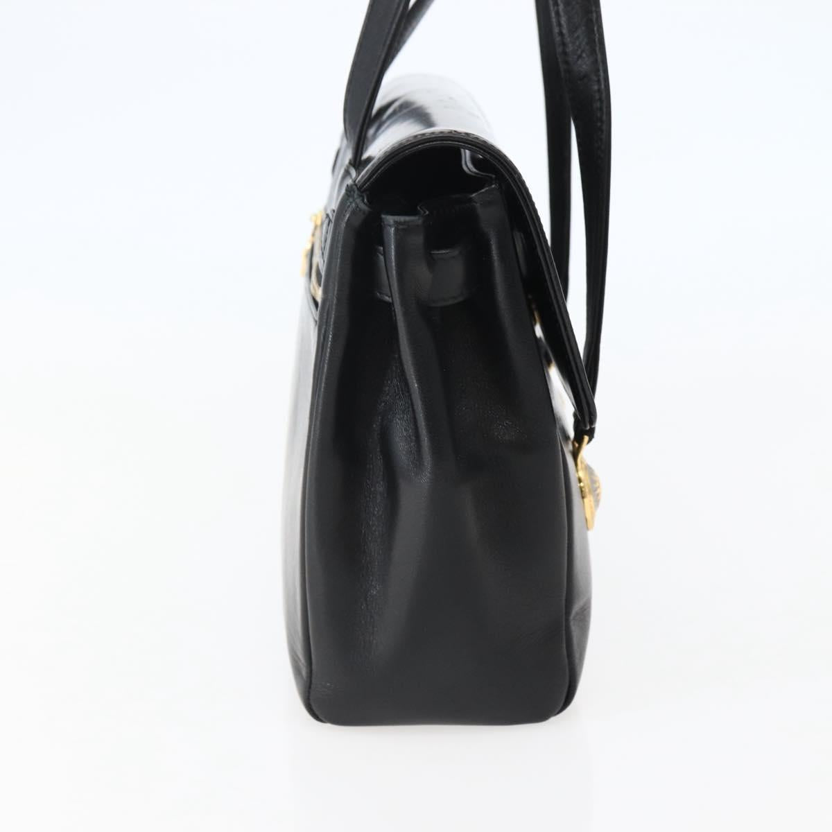 Gianni Versace Shoulder Bag Leather Black Gold Auth BA5891