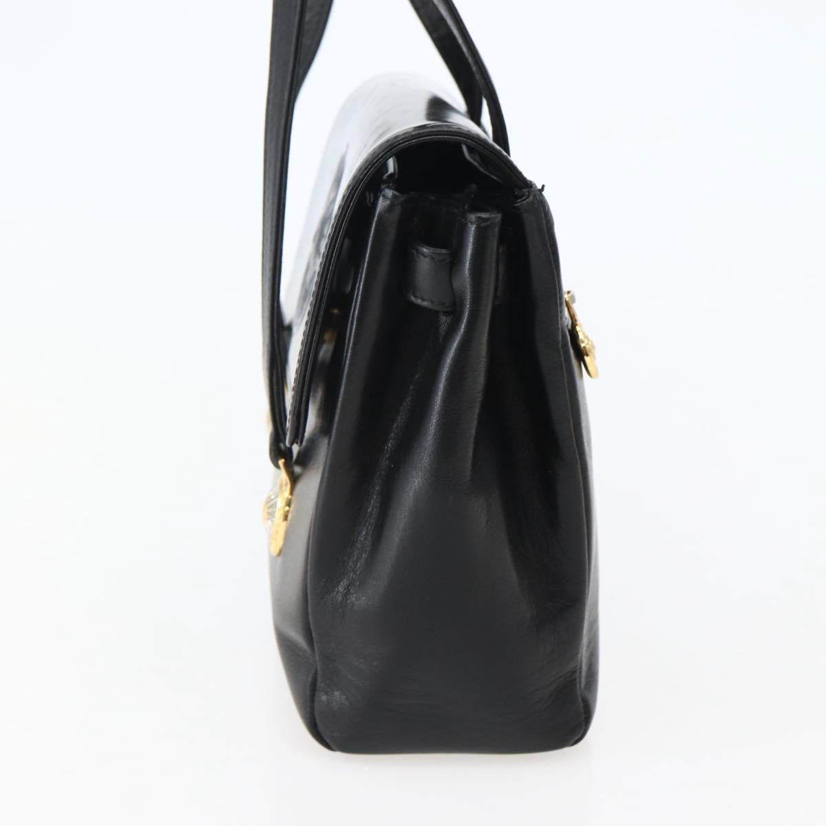 Gianni Versace Shoulder Bag Leather Black Gold Auth BA5891
