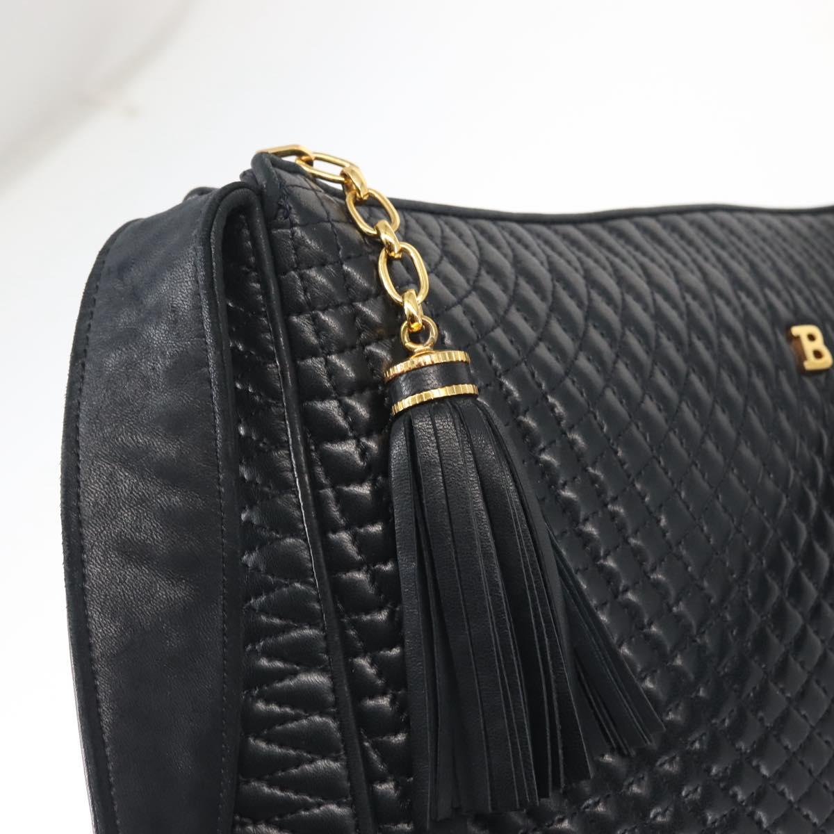 BALLY Shoulder Bag Leather Navy Gold Auth BA5894