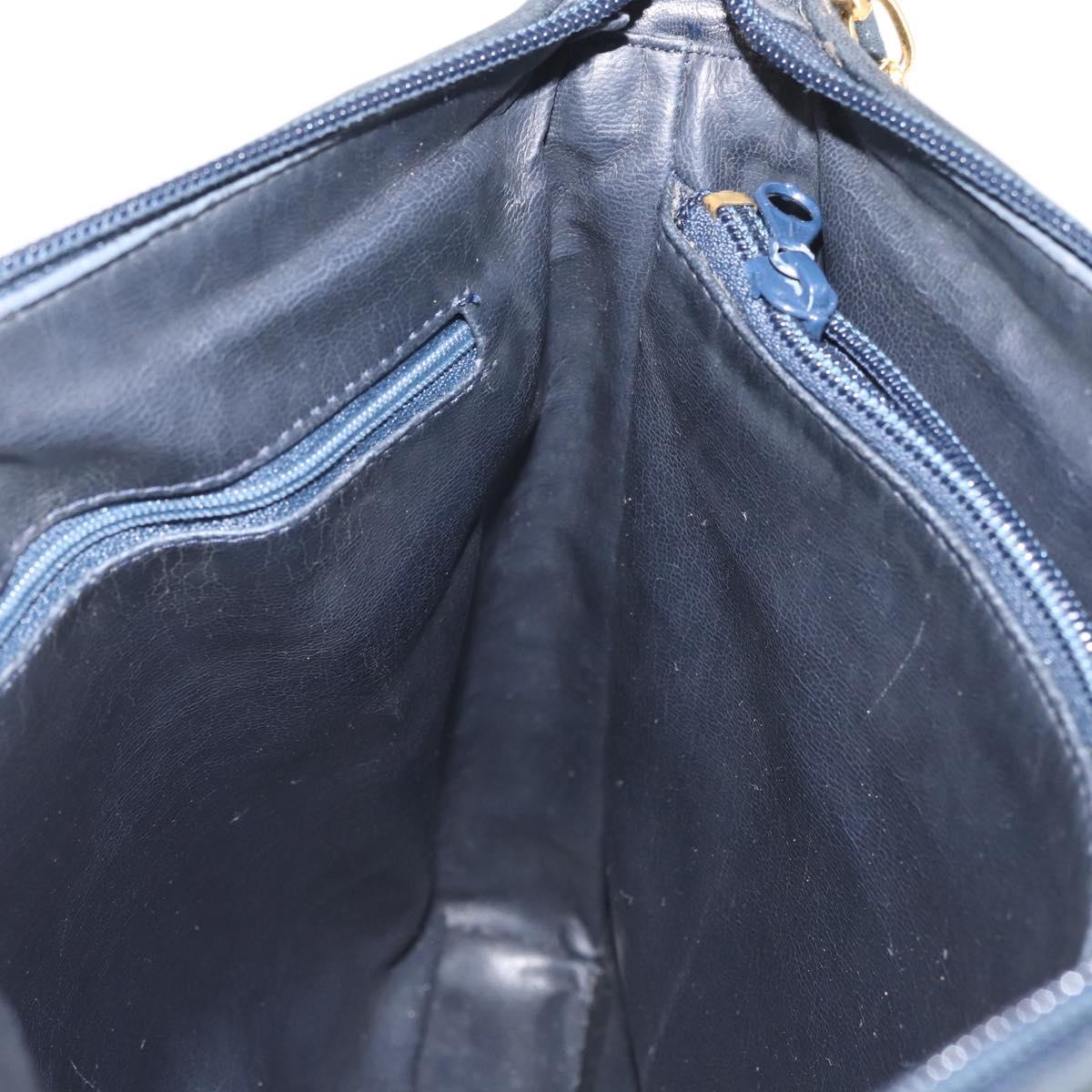 BALLY Shoulder Bag Leather Navy Gold Auth BA5894