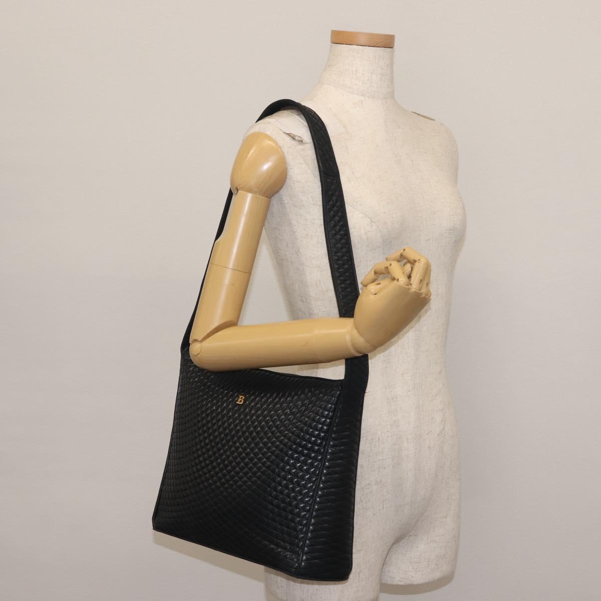 BALLY Shoulder Bag Leather Navy Gold Auth BA5894