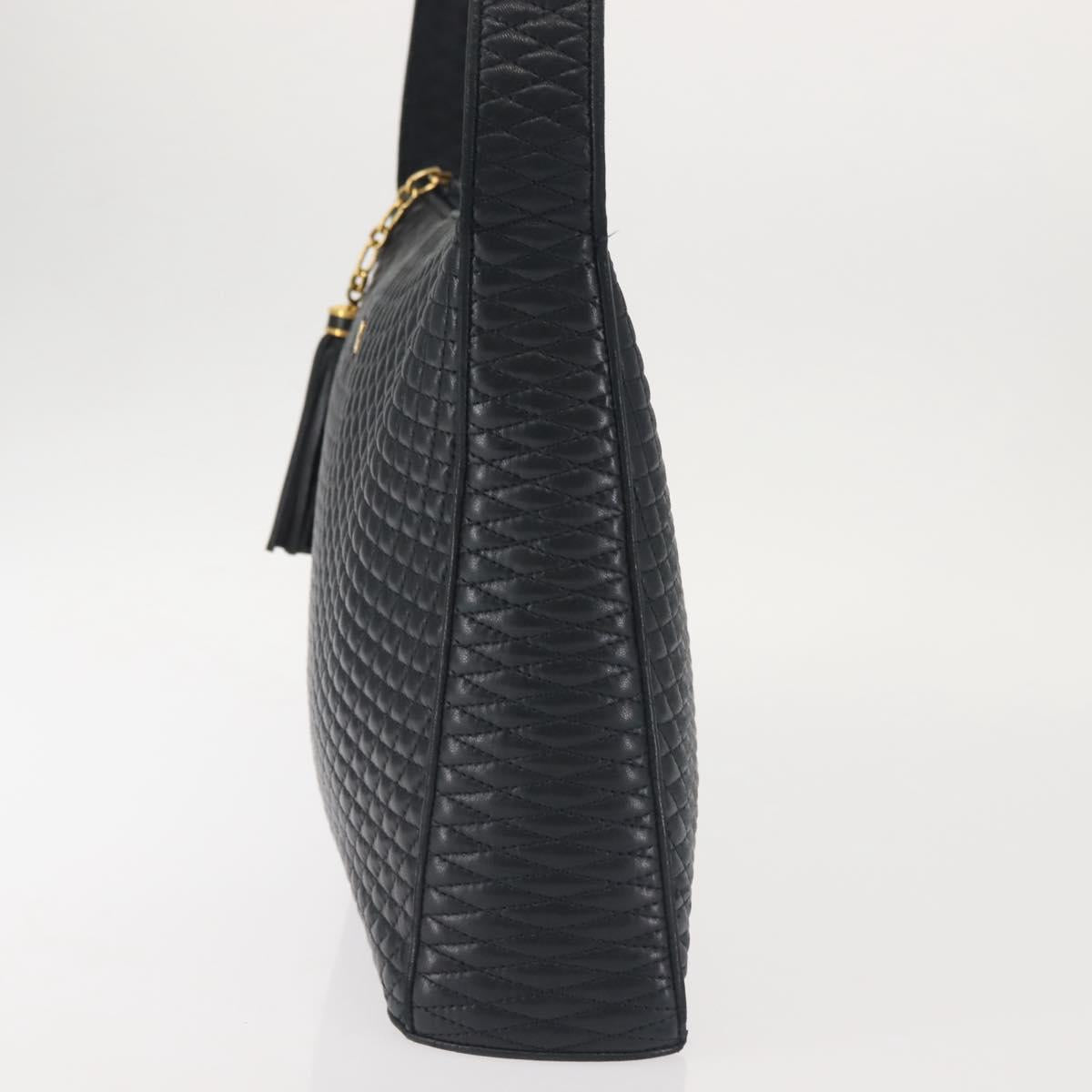 BALLY Shoulder Bag Leather Navy Gold Auth BA5894