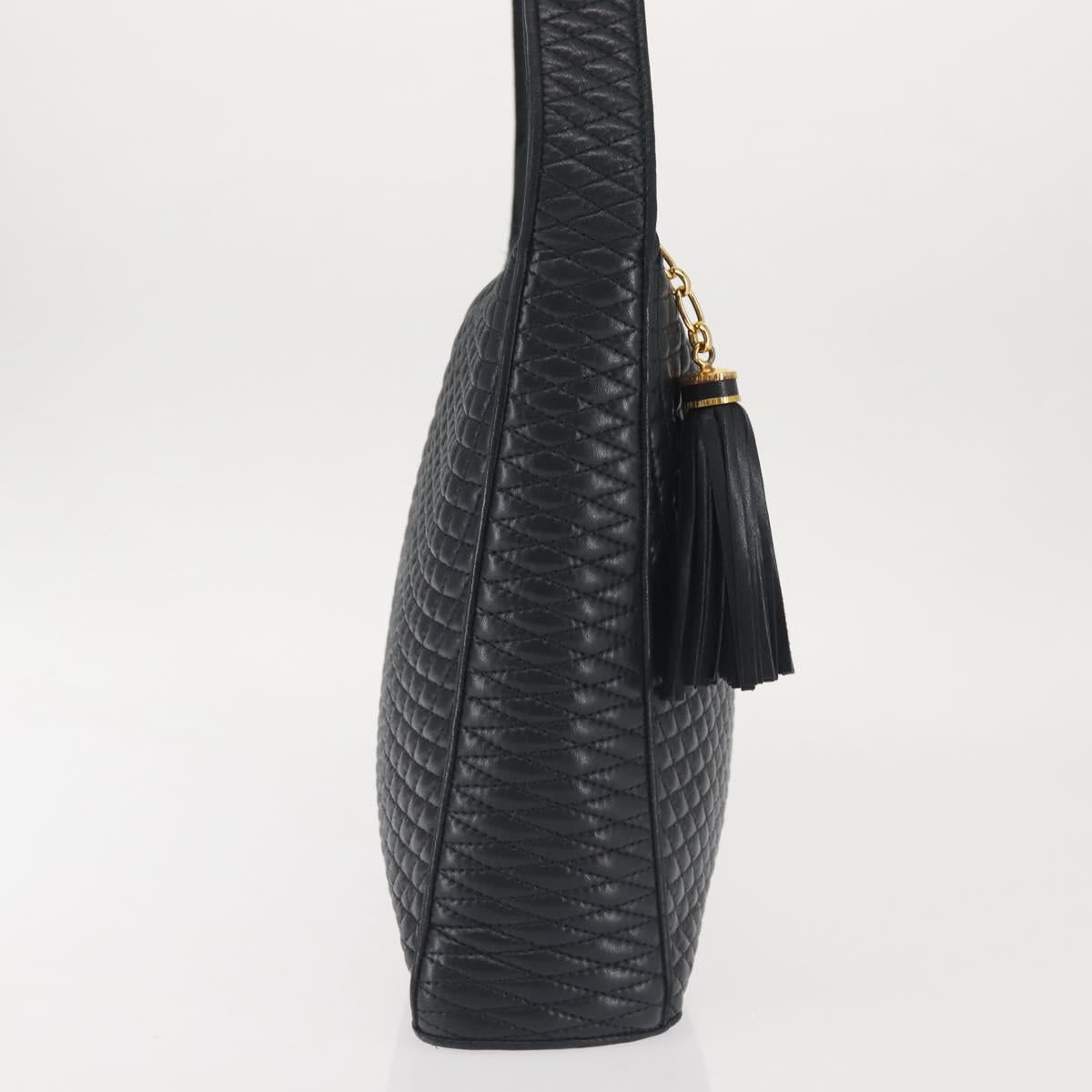 BALLY Shoulder Bag Leather Navy Gold Auth BA5894