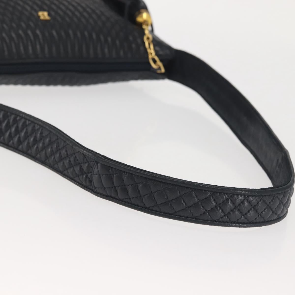 BALLY Shoulder Bag Leather Navy Gold Auth BA5894