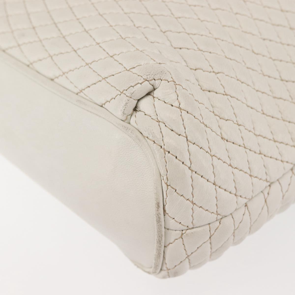BALLY Chain Shoulder Bag Leather White Gold Auth BA5895