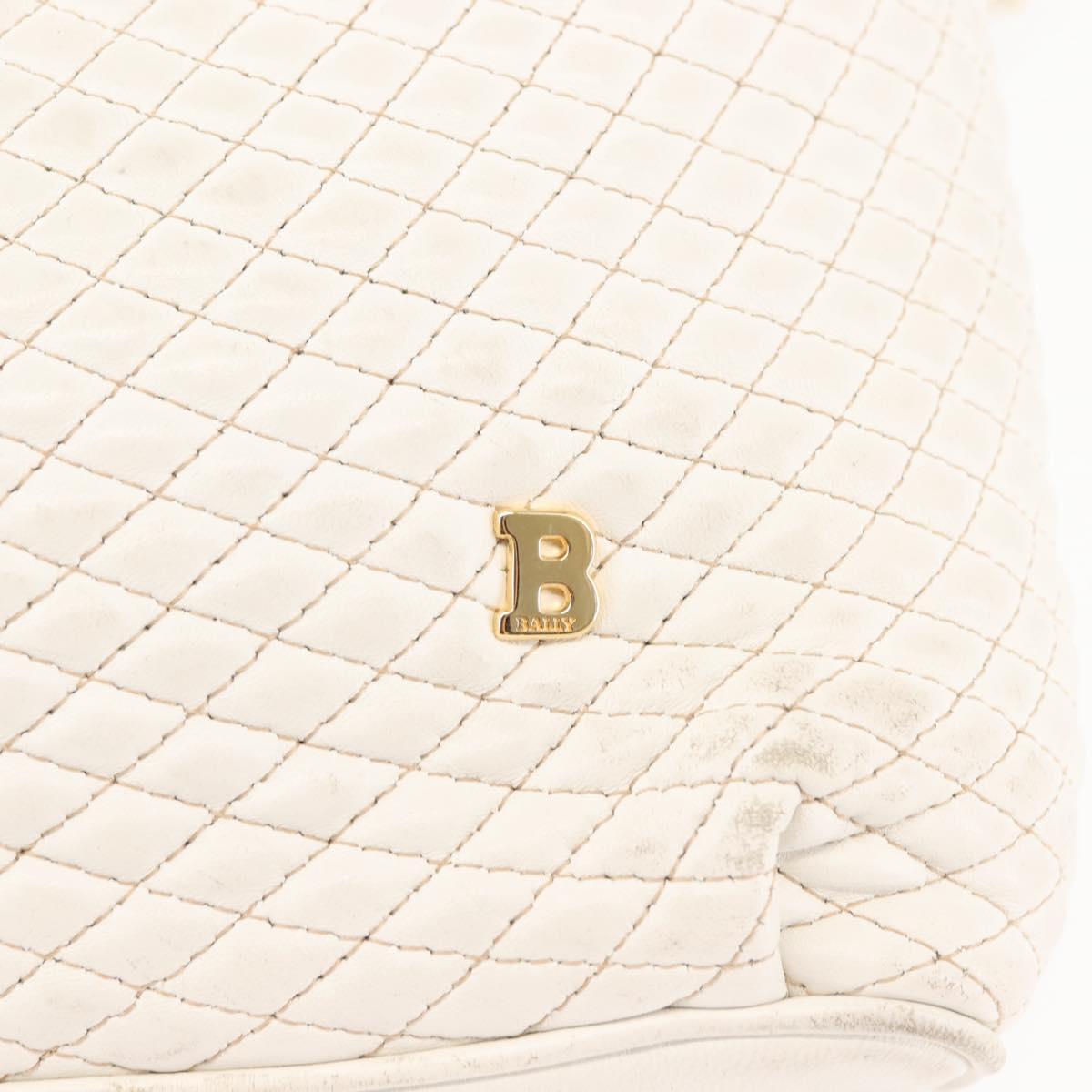 BALLY Chain Shoulder Bag Leather White Gold Auth BA5895