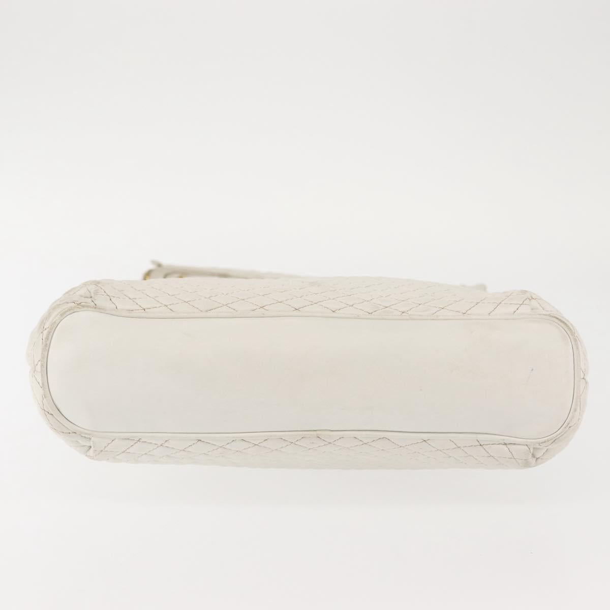 BALLY Chain Shoulder Bag Leather White Gold Auth BA5895