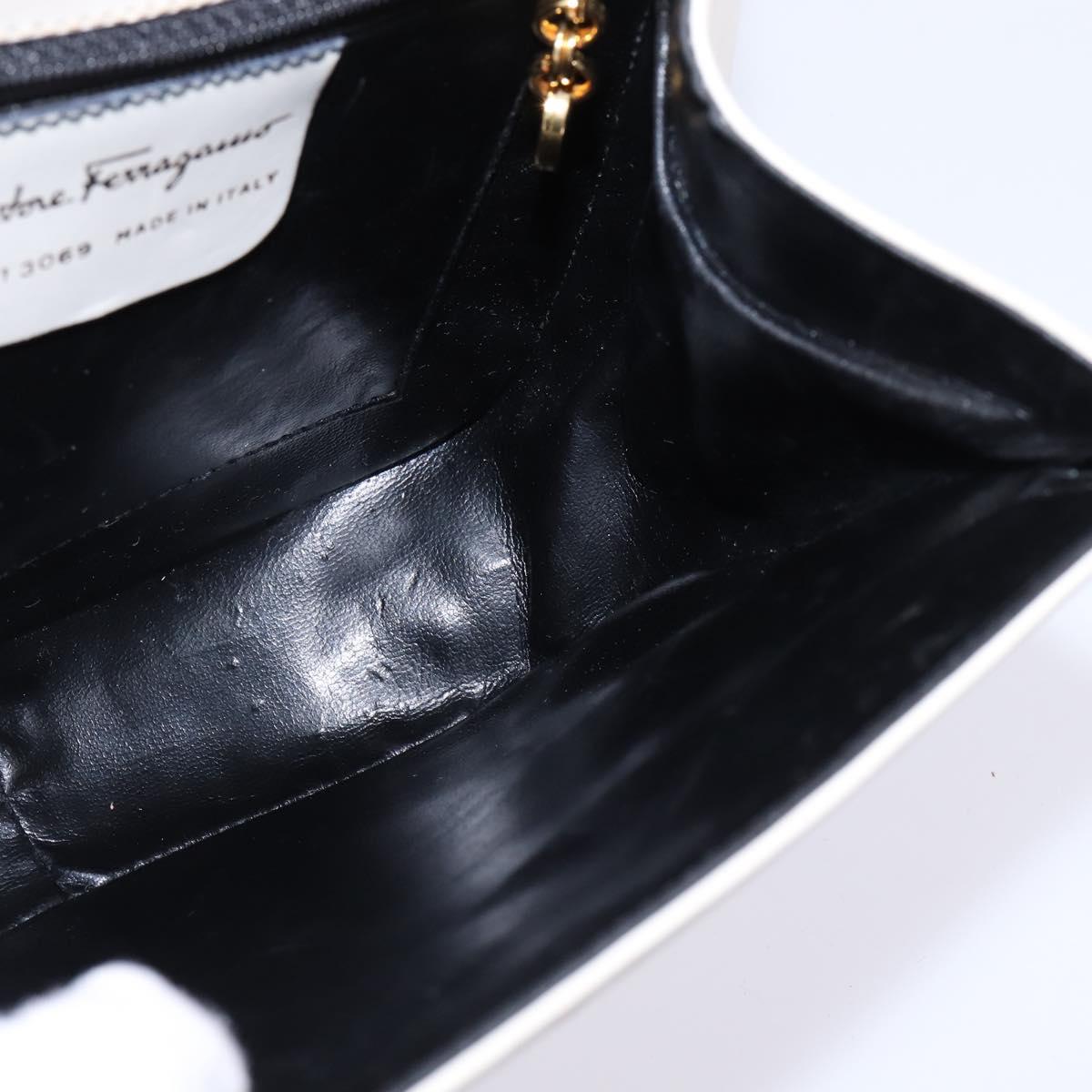 Salvatore Ferragamo Hand Bag Leather 2way White Gold Auth BA5896