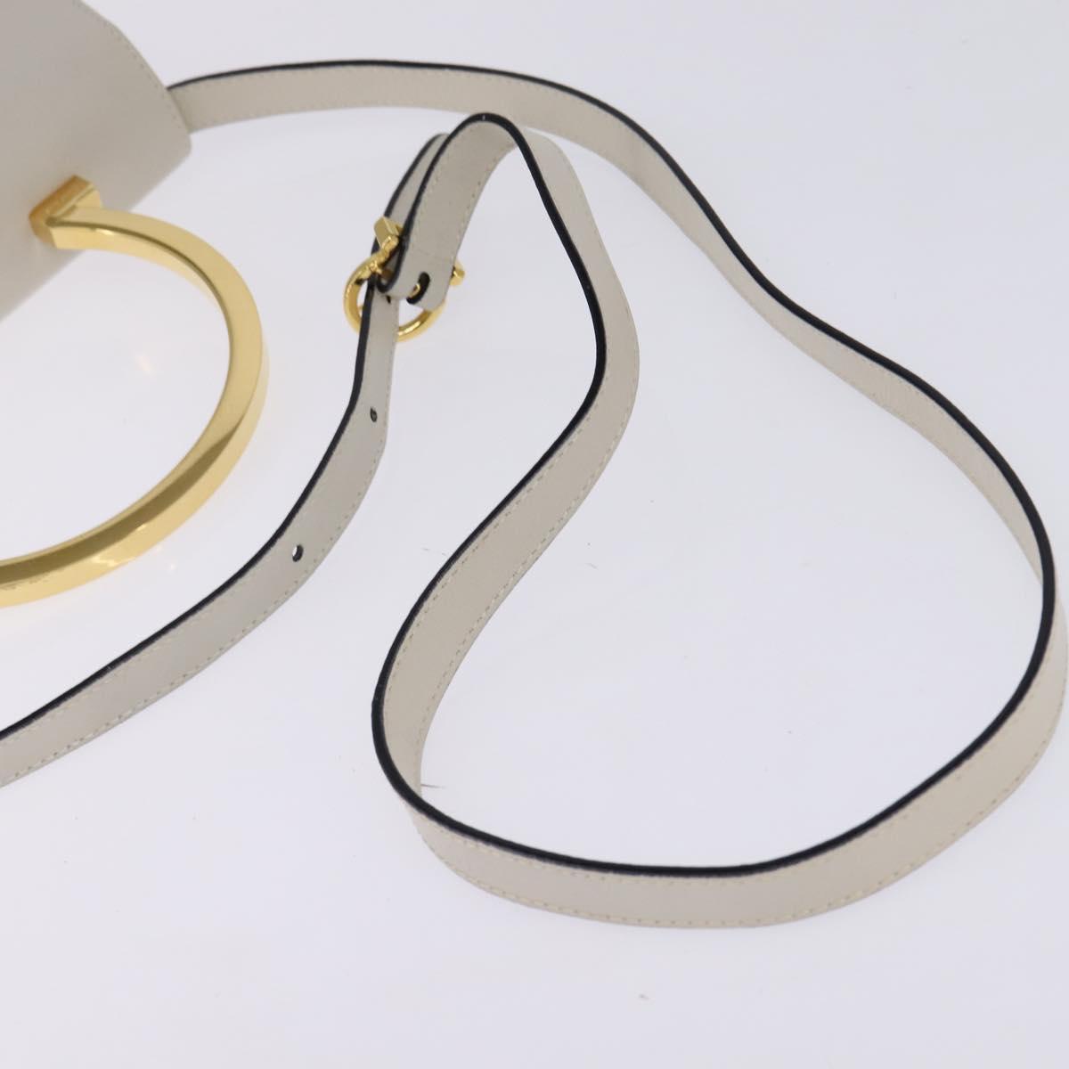 Salvatore Ferragamo Hand Bag Leather 2way White Gold Auth BA5896