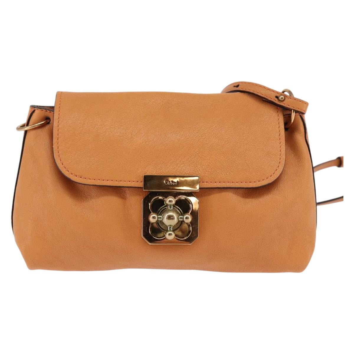 Chloe Shoulder Bag Leather Orange Gold Auth BA5902
