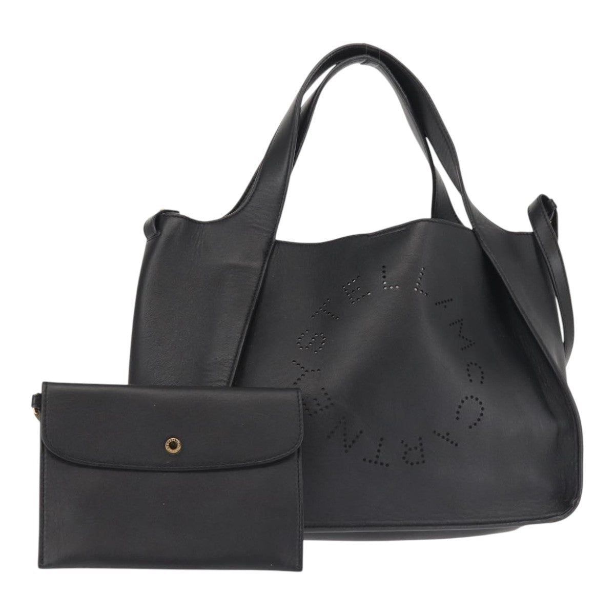 Stella MacCartney Hand Bag Leather Black Gold Auth BA5904