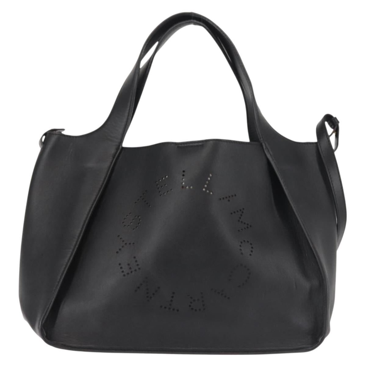 Stella MacCartney Hand Bag Leather Black Gold Auth BA5904