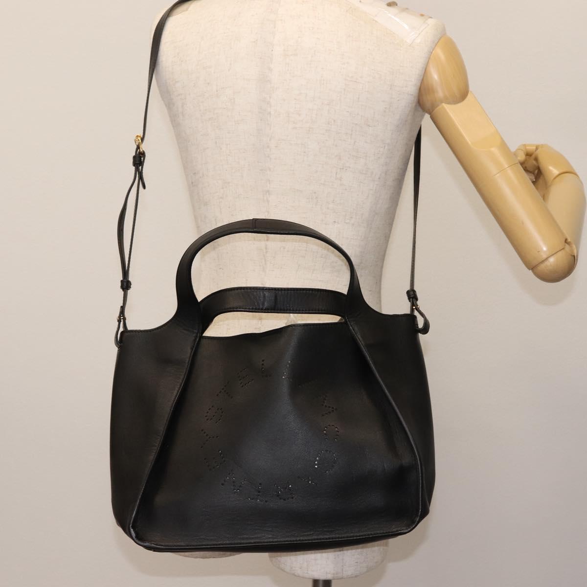 Stella MacCartney Hand Bag Leather Black Gold Auth BA5904