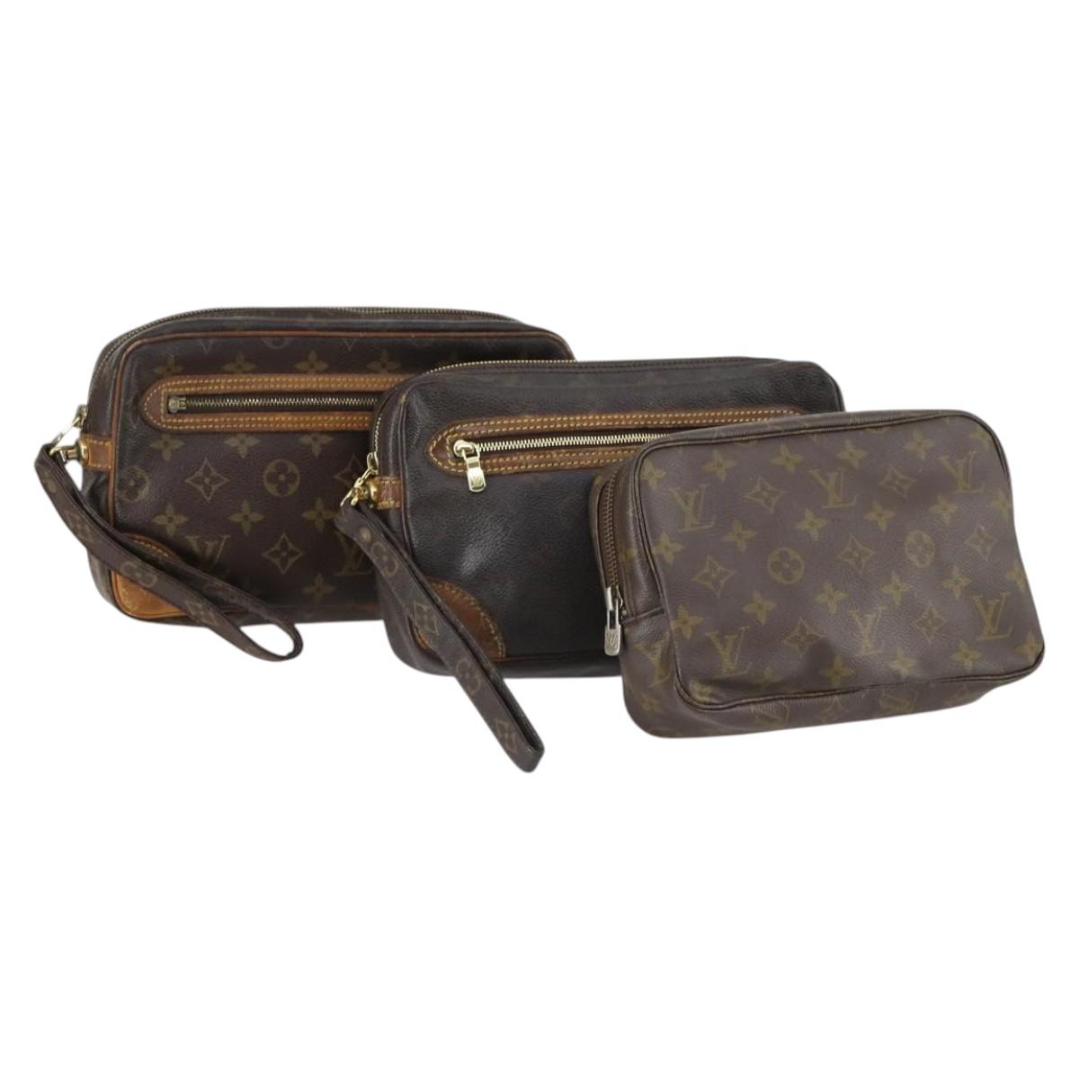 LOUIS VUITTON Monogram Clutch Bag 3 Set LV Auth BA5918