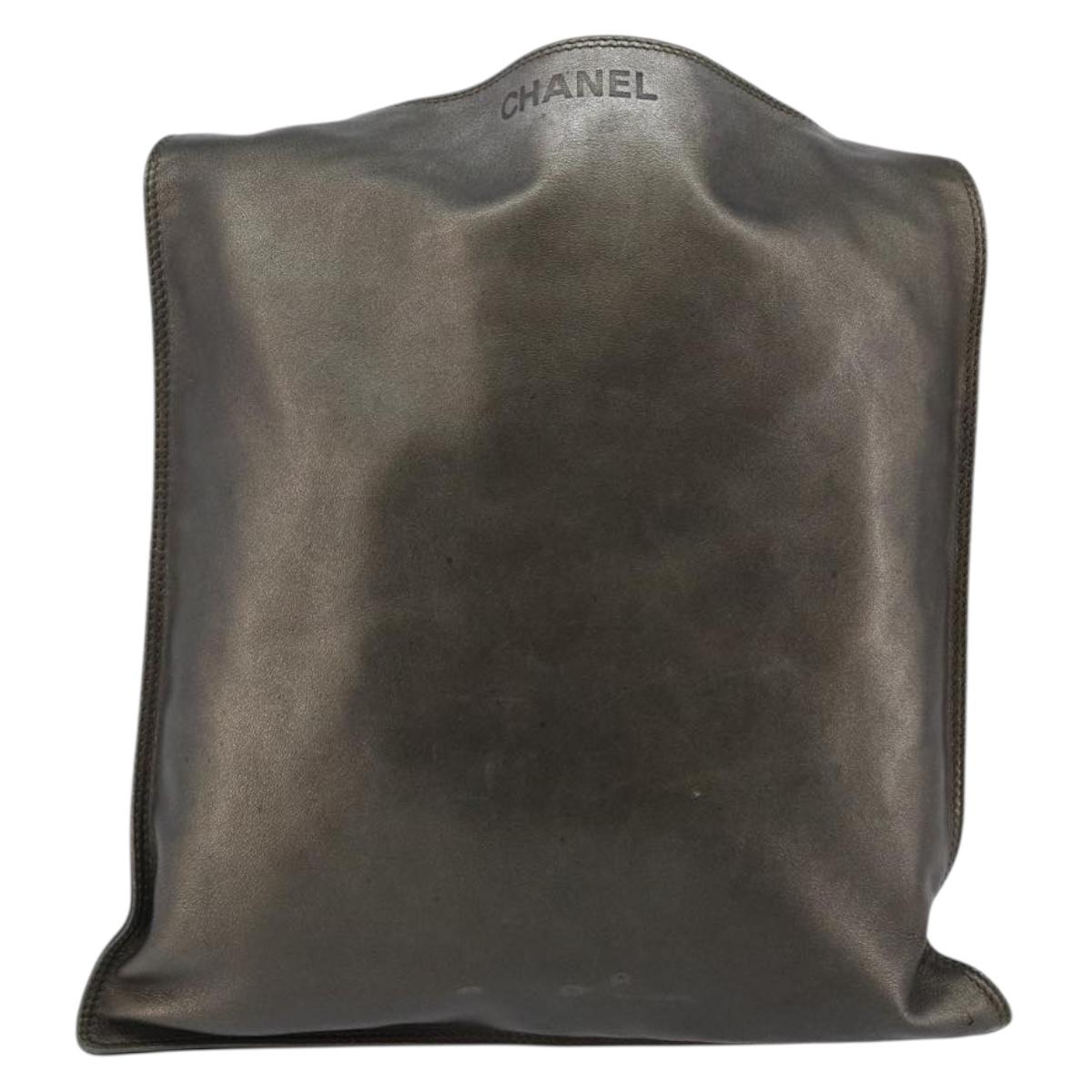 CHANEL Shoulder Bag Leather Silver CC Auth BA5922