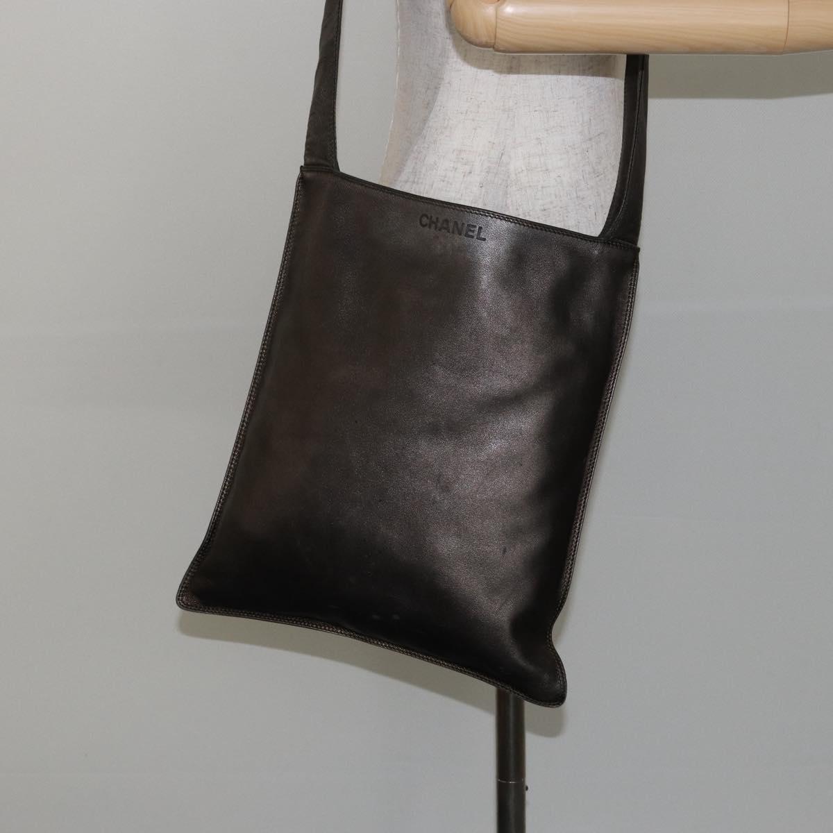 CHANEL Shoulder Bag Leather Silver CC Auth BA5922