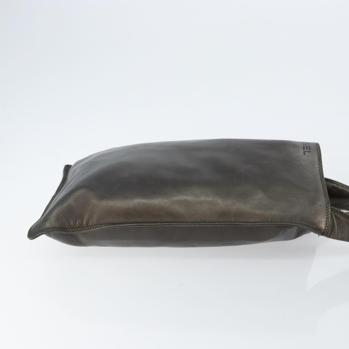 CHANEL Shoulder Bag Leather Silver CC Auth BA5922