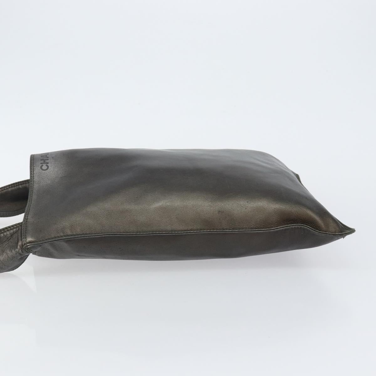 CHANEL Shoulder Bag Leather Silver CC Auth BA5922