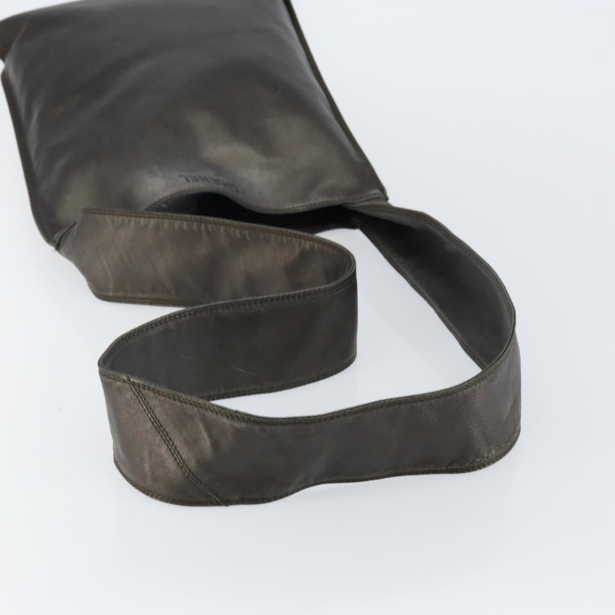 CHANEL Shoulder Bag Leather Silver CC Auth BA5922