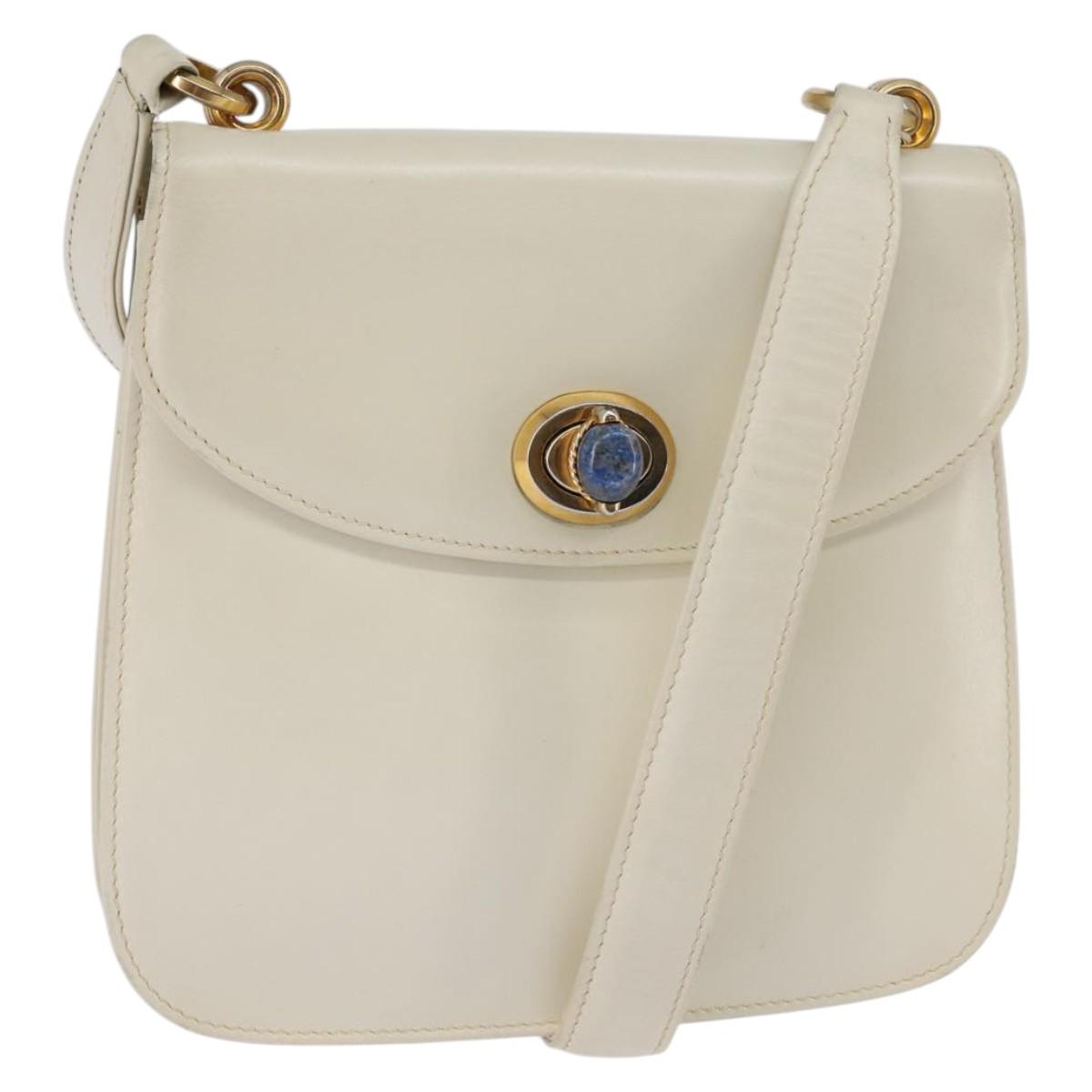 GUCCI Shoulder Bag Leather White Gold Auth BA5930