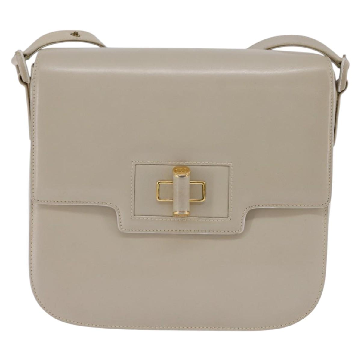 GUCCI Shoulder Bag Leather Beige Gold 26 001 0647 Auth BA5931