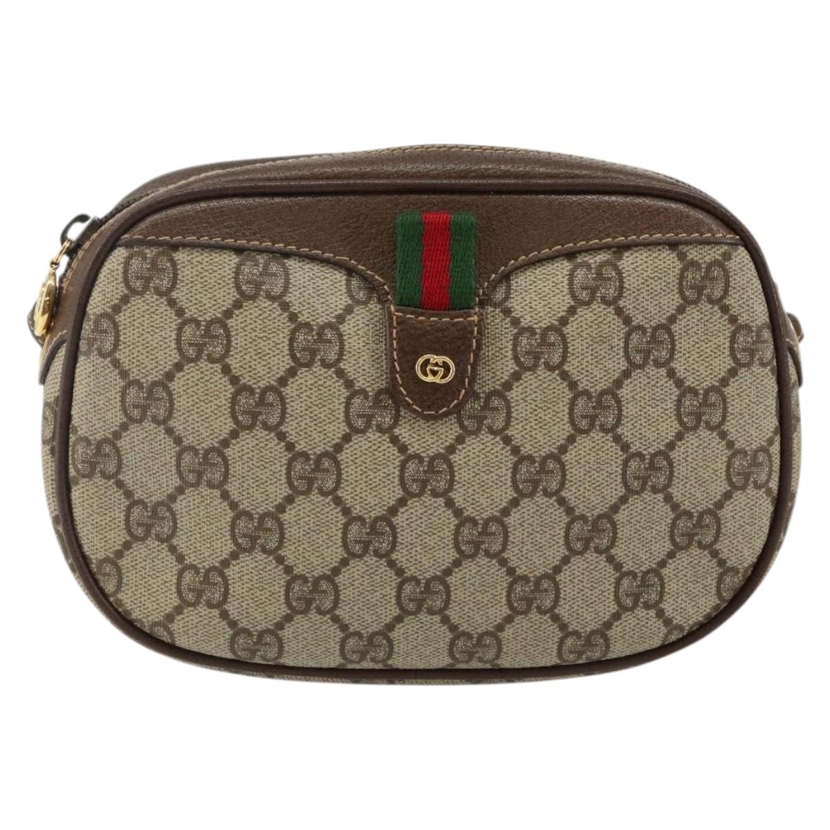 GUCCI GG Supreme Web Sherry Line Bag PVC Beige Gold 007 58 6112 Auth BA5932