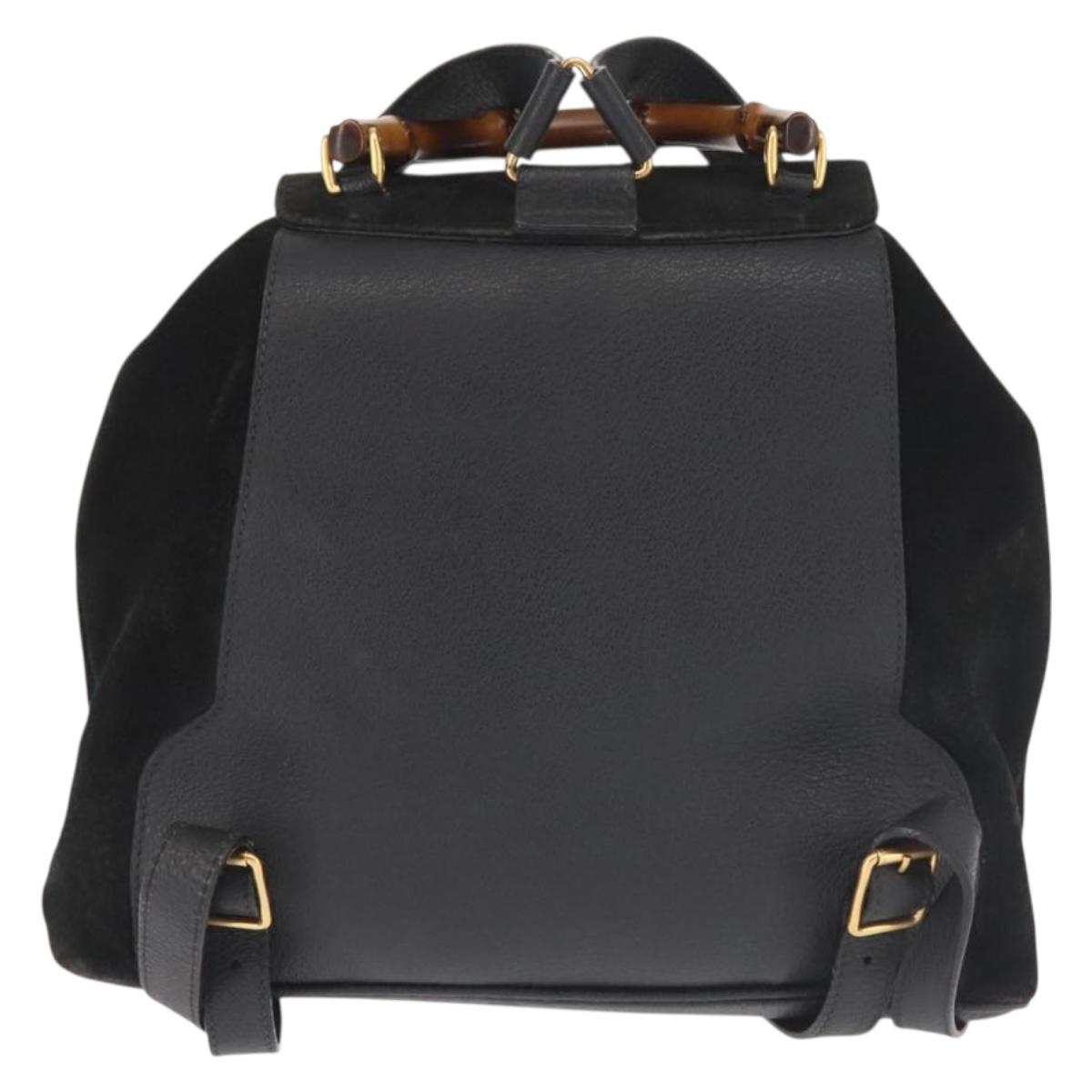 GUCCI Bamboo Backpack Suede Black Gold 003 2058 016 Auth BA5937