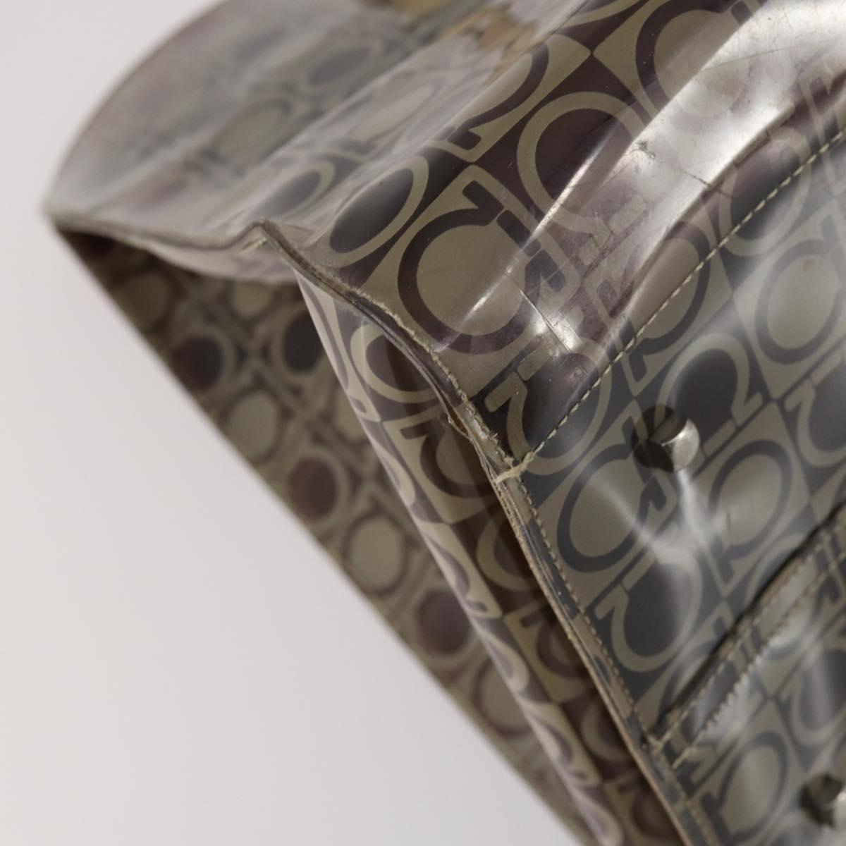 Salvatore Ferragamo Tote Bag Vinyl Brown Silver Auth BA5943