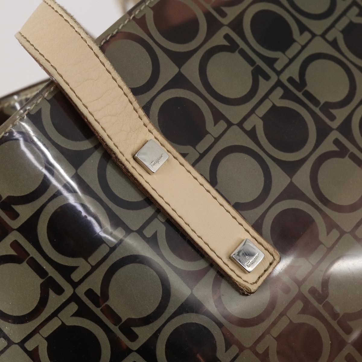 Salvatore Ferragamo Tote Bag Vinyl Brown Silver Auth BA5943