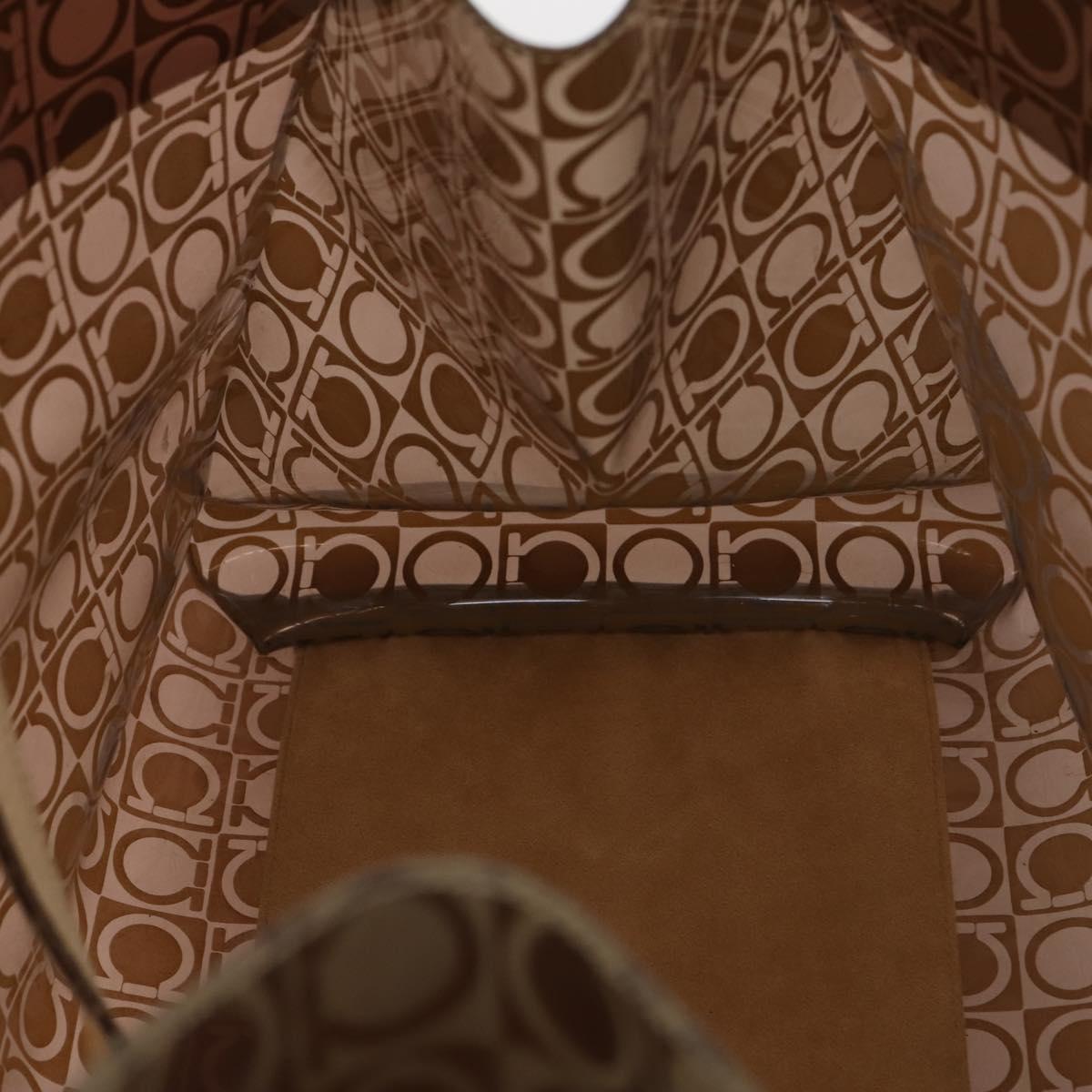 Salvatore Ferragamo Tote Bag Vinyl Brown Silver Auth BA5943