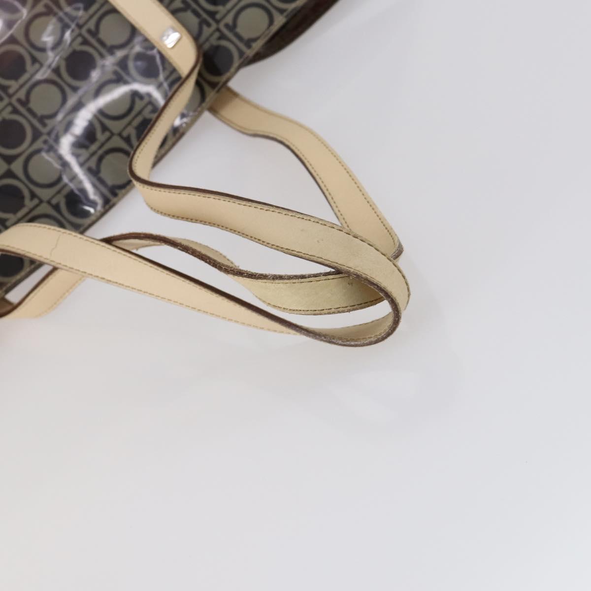 Salvatore Ferragamo Tote Bag Vinyl Brown Silver Auth BA5943