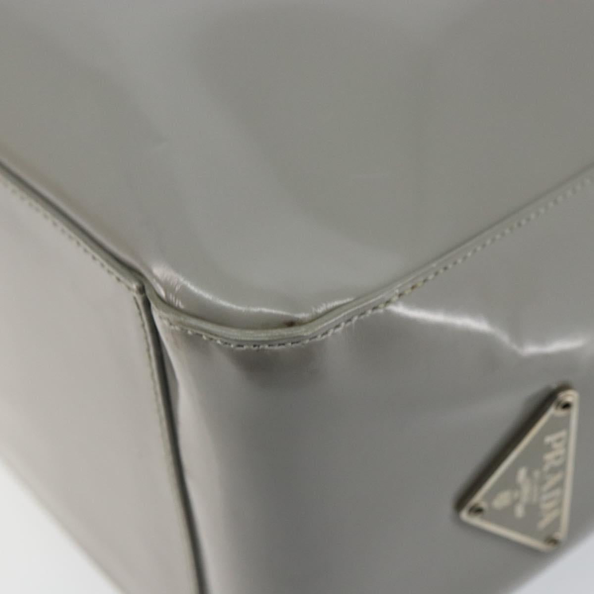 PRADA Hand Bag Enamel Gray Silver Auth BA5946