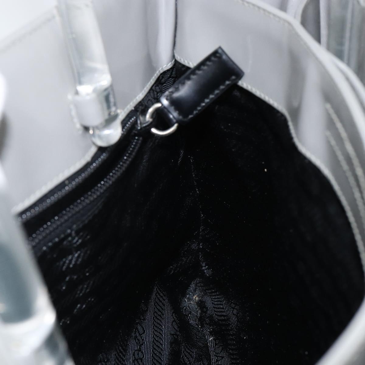 PRADA Hand Bag Enamel Gray Silver Auth BA5946