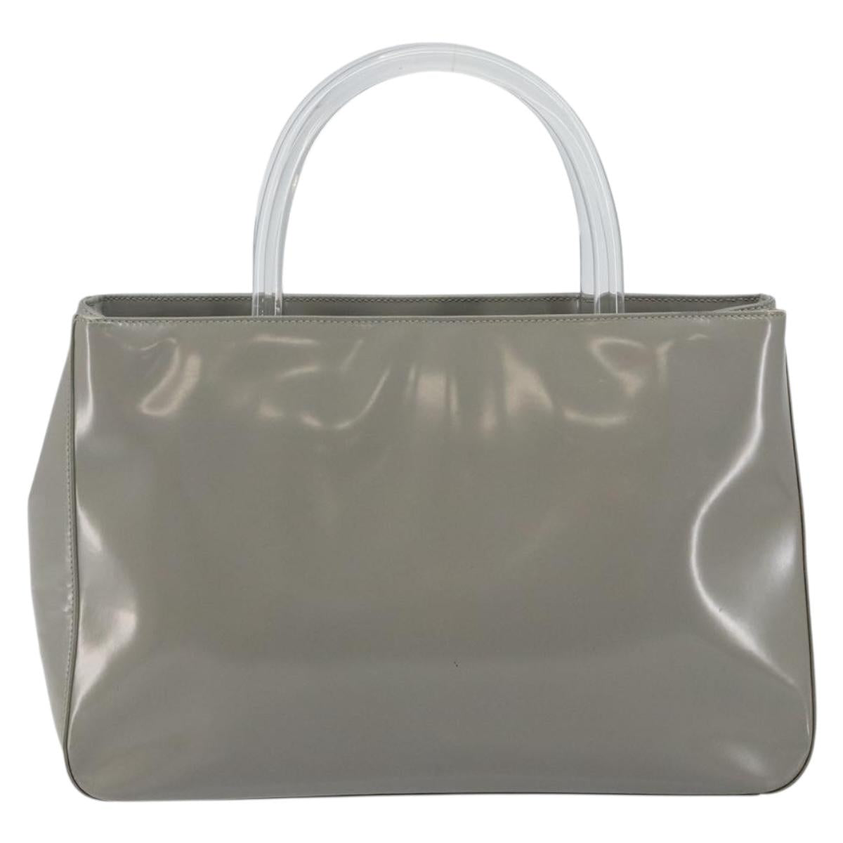 PRADA Hand Bag Enamel Gray Silver Auth BA5946