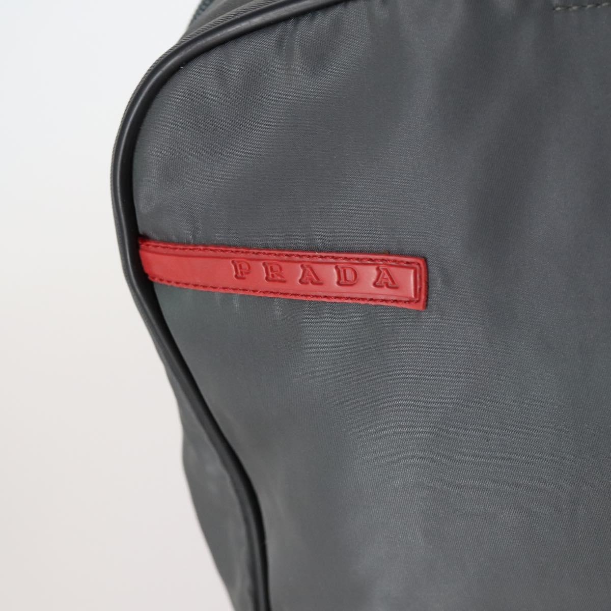 PRADA Sports Boston Bag Nylon Gray Silver Auth BA5947