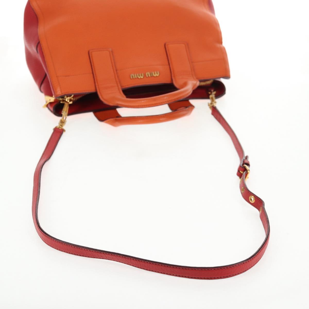 Miu Miu Madras Hand Bag Leather 2way Orange Gold Auth BA5951V