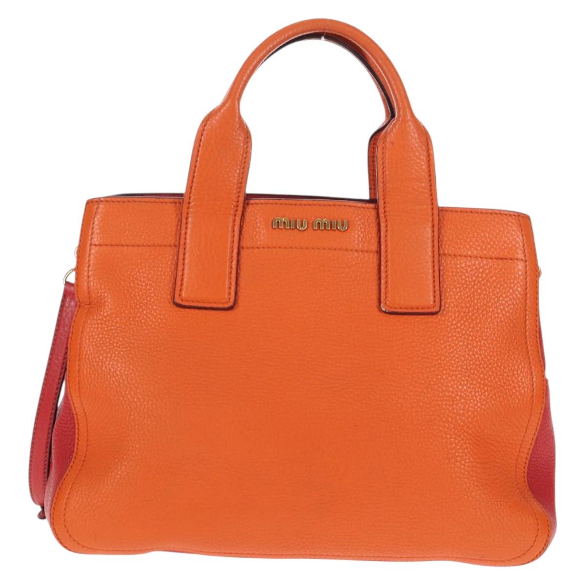 Miu Miu Madras Hand Bag Leather 2way Orange Gold Auth BA5951V