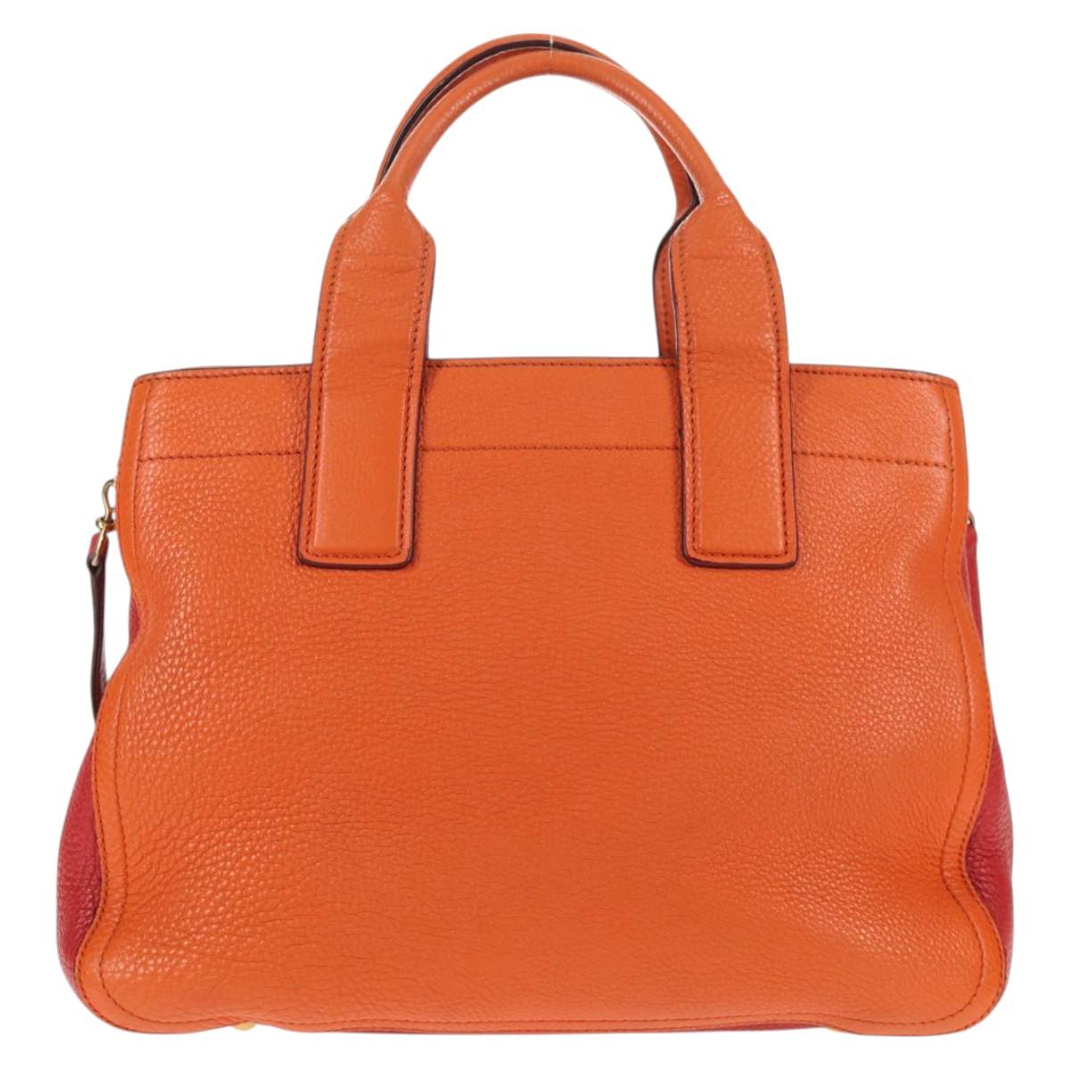 Miu Miu Madras Hand Bag Leather 2way Orange Gold Auth BA5951V