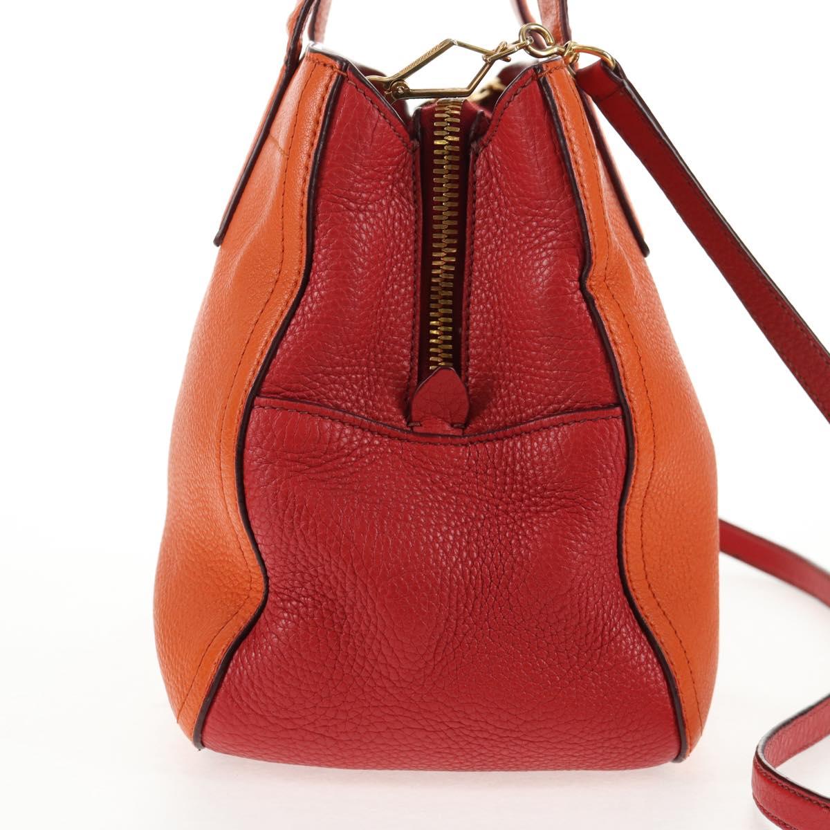 Miu Miu Madras Hand Bag Leather 2way Orange Gold Auth BA5951V