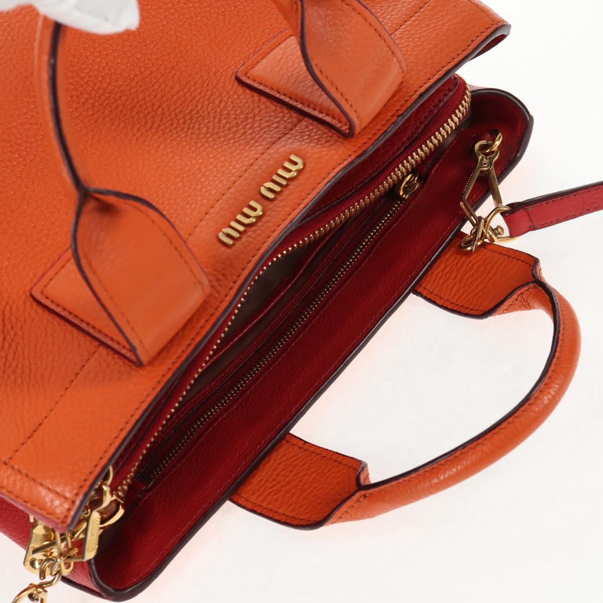 Miu Miu Madras Hand Bag Leather 2way Orange Gold Auth BA5951V