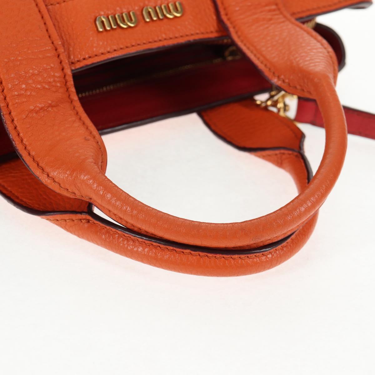 Miu Miu Madras Hand Bag Leather 2way Orange Gold Auth BA5951V