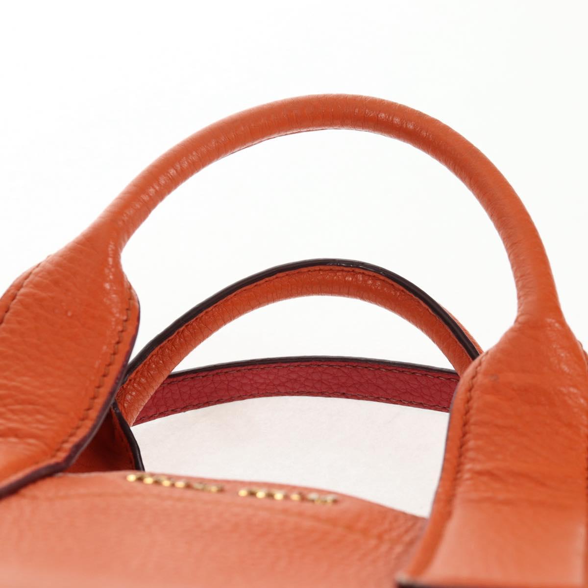 Miu Miu Madras Hand Bag Leather 2way Orange Gold Auth BA5951V