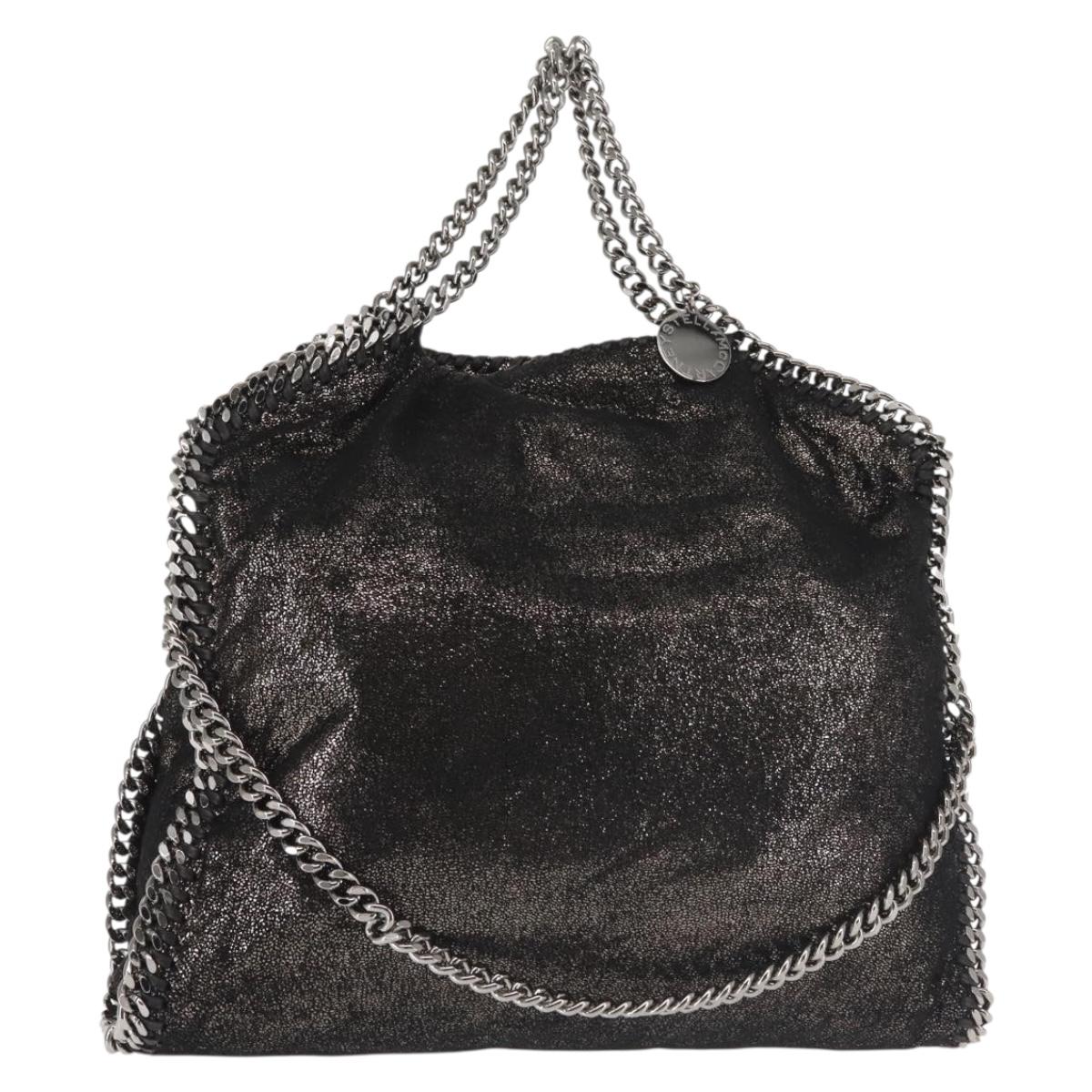 Stella MacCartney Chain Fabera Shoulder Bag Suede Black Silver Auth BA5957