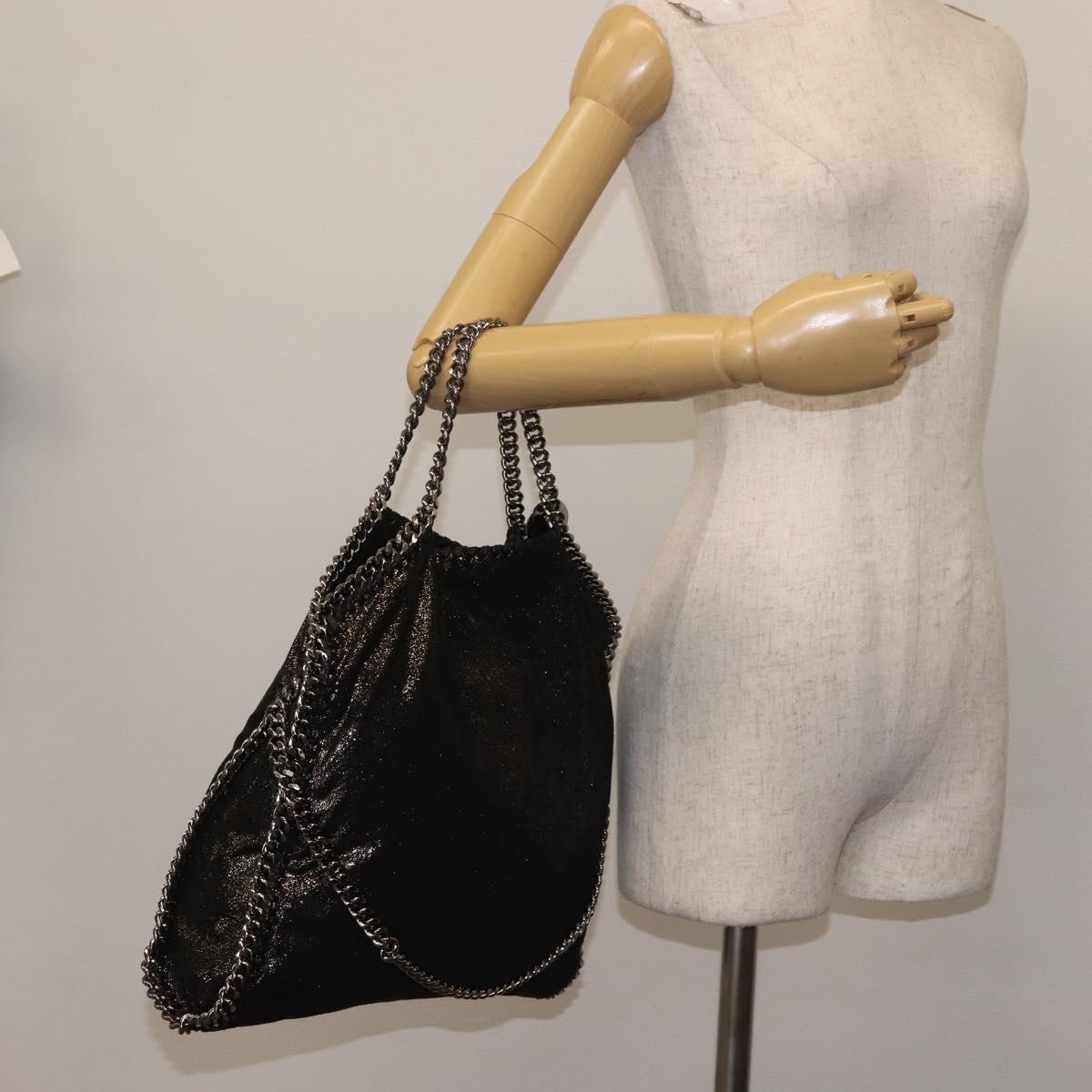 Stella MacCartney Chain Fabera Shoulder Bag Suede Black Silver Auth BA5957