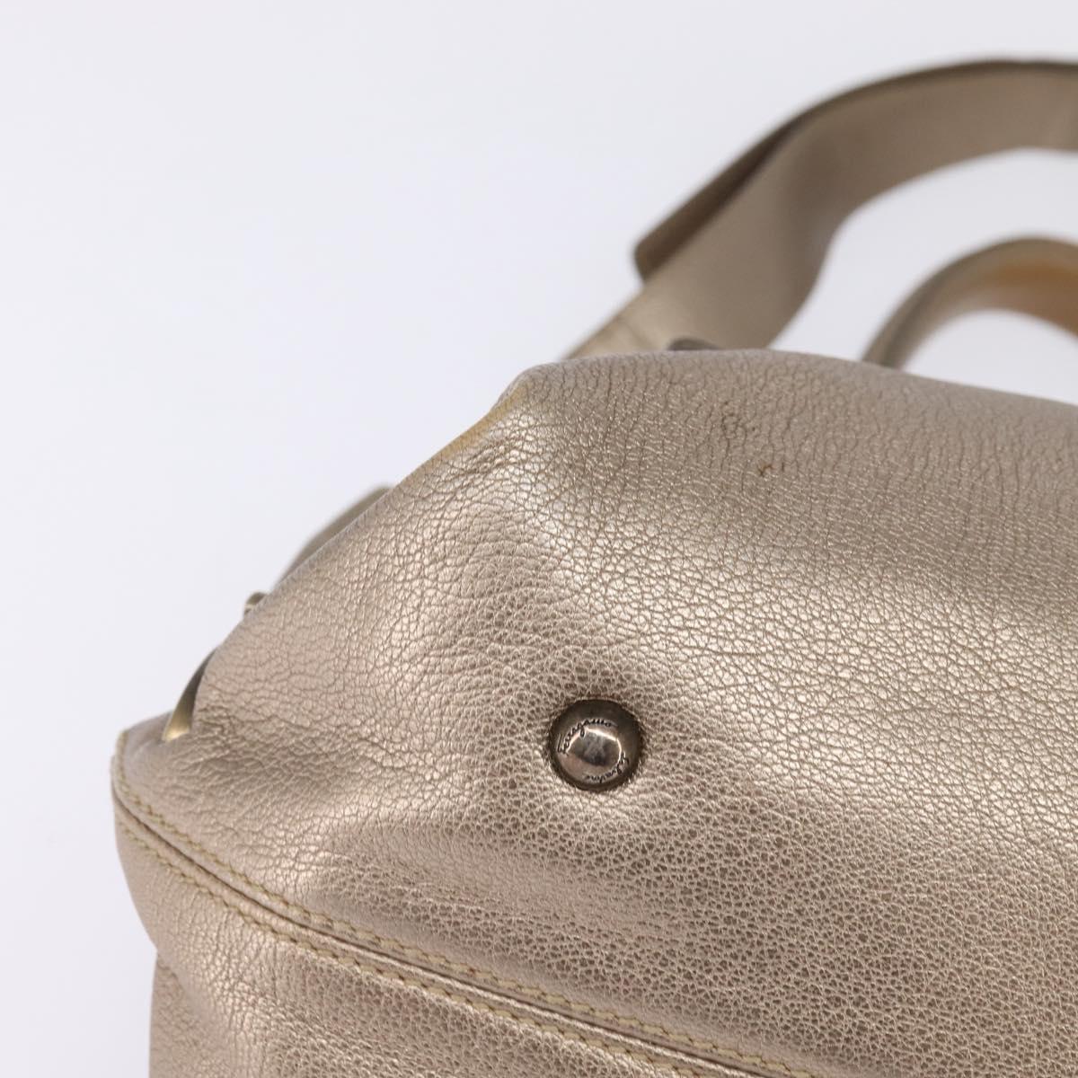 Salvatore Ferragamo Gancini Hand Bag Leather 2way Beige Gold Auth BA5964