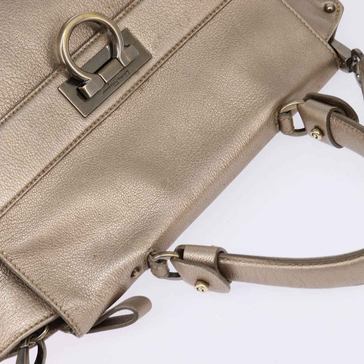 Salvatore Ferragamo Gancini Hand Bag Leather 2way Beige Gold Auth BA5964