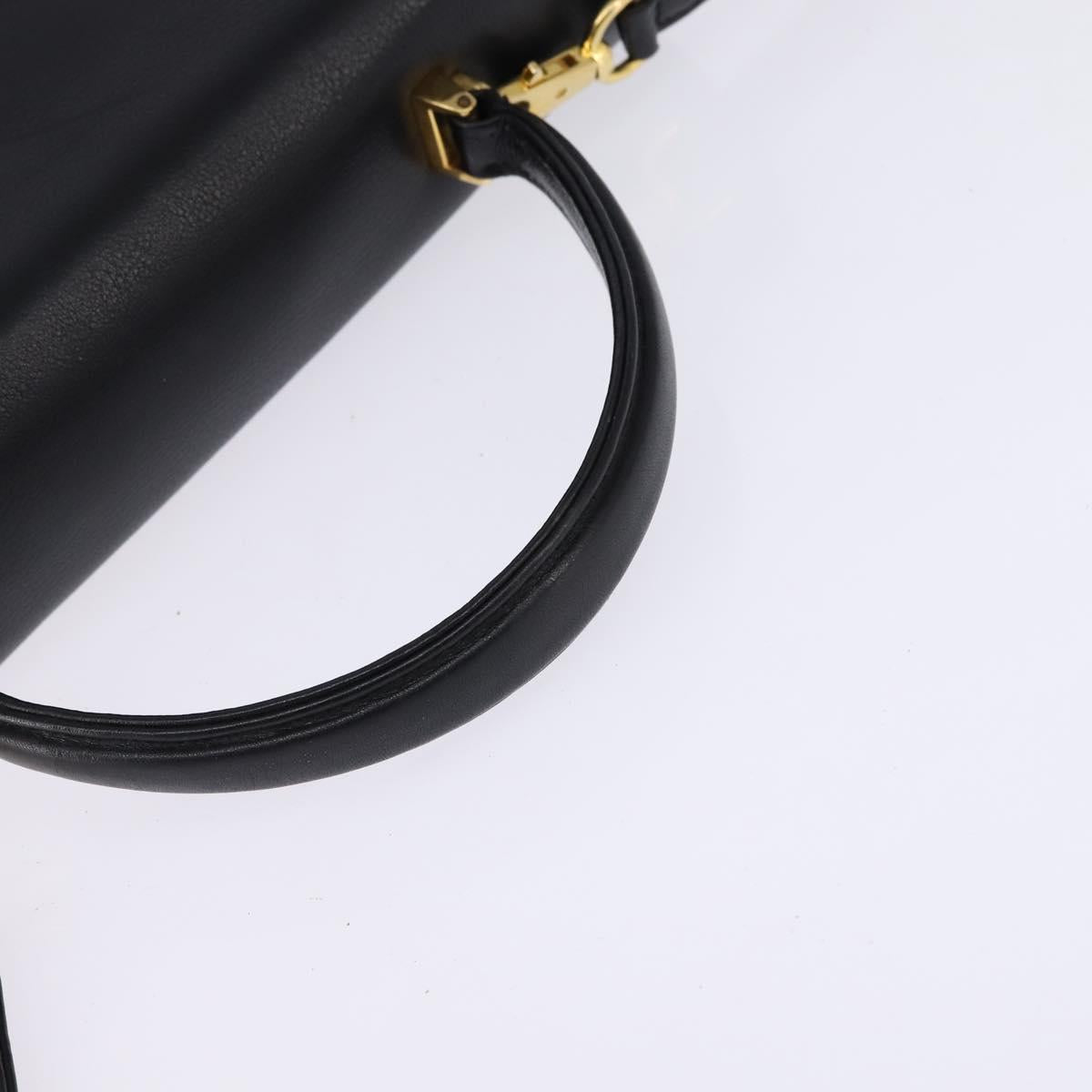 Gianni Versace Hand Bag Leather 2way Black Gold Auth BA5965