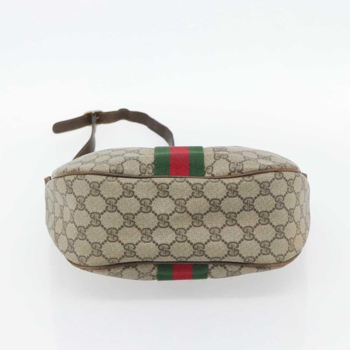 GUCCI GG Supreme Web Sherry Line Shoulder Bag PVC Beige Gold Auth BA5968