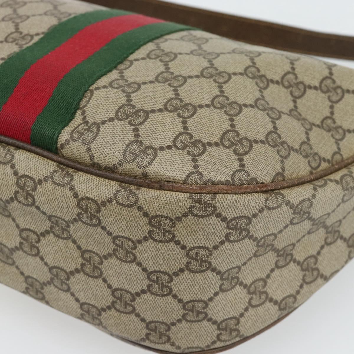 GUCCI GG Supreme Web Sherry Line Shoulder Bag PVC Beige Gold Auth BA5968