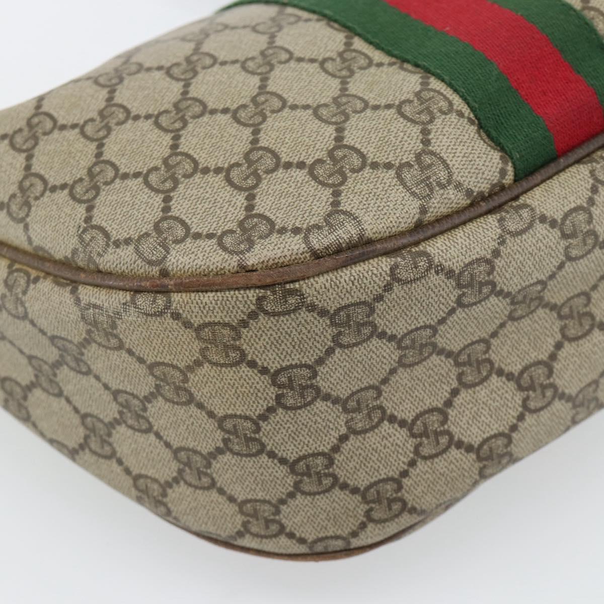 GUCCI GG Supreme Web Sherry Line Shoulder Bag PVC Beige Gold Auth BA5968